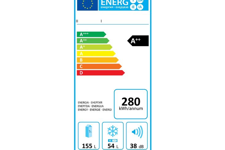 Starý energetický štítek pro chladničku platný od roku 2010.