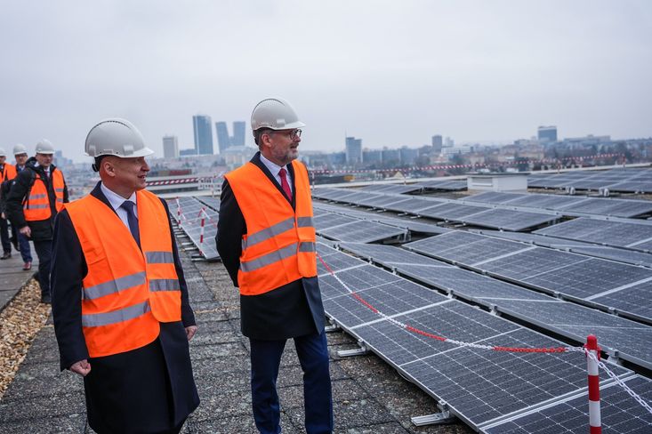 Petr Fiala a Daniel Beneš  na fotovoltaice na Kongresovém centru v Praze.